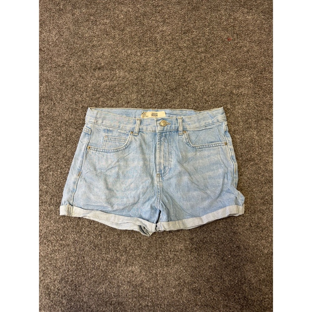 Topshop Denim Shorts Womens Size 4 Light Wash Rosa High Waisted Rolled Cuff
